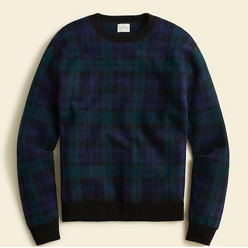 J. Crew Boiled Merino Wool Black Watch Plaid Crewneck Sweater Sz M Kid’s